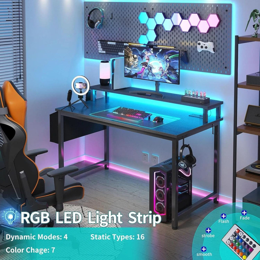 Black 40 Inch RGBIlluminated Gaming Desk With USB Ports