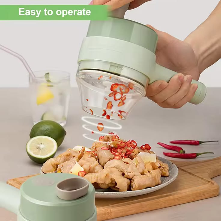 AXEDAES 4 in 1 Multi-Functional Portable Electric Vegetable Cutter Set, Wireless Vegetable Processor for Garlic, Peppers, Onions, Celery, Ginger, Meat, With Brush, Comes with Egg & Cream Beater.