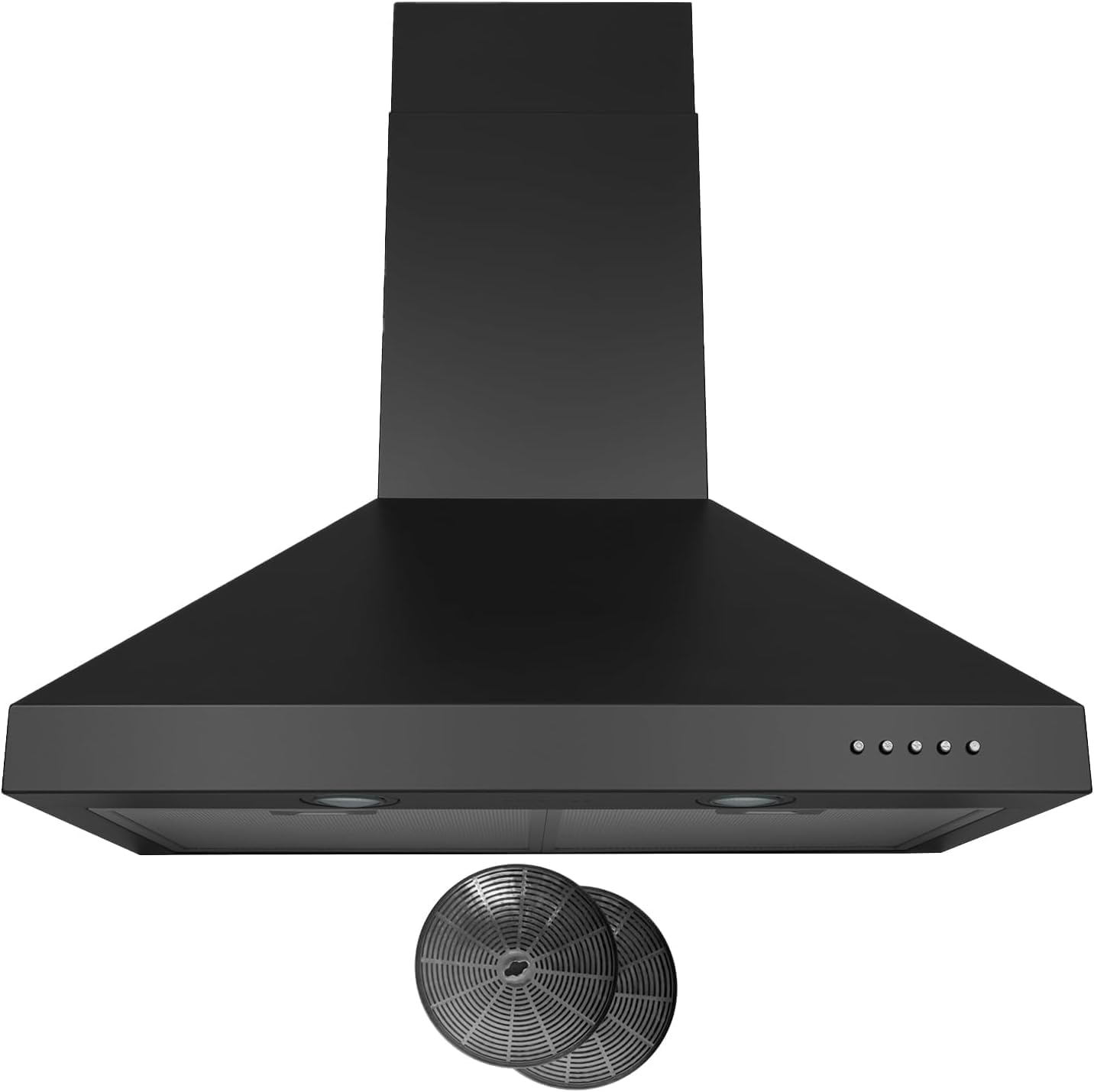 Hauslane Wall Mount Range Hood 30 Inch | Matte Black Wall Chimney | 6” Duct/Ductless Convertible, Strong Suction, Six-layer Aluminum Filters, Changeable LED Lamps, Stove Kitchen Vent Hood
