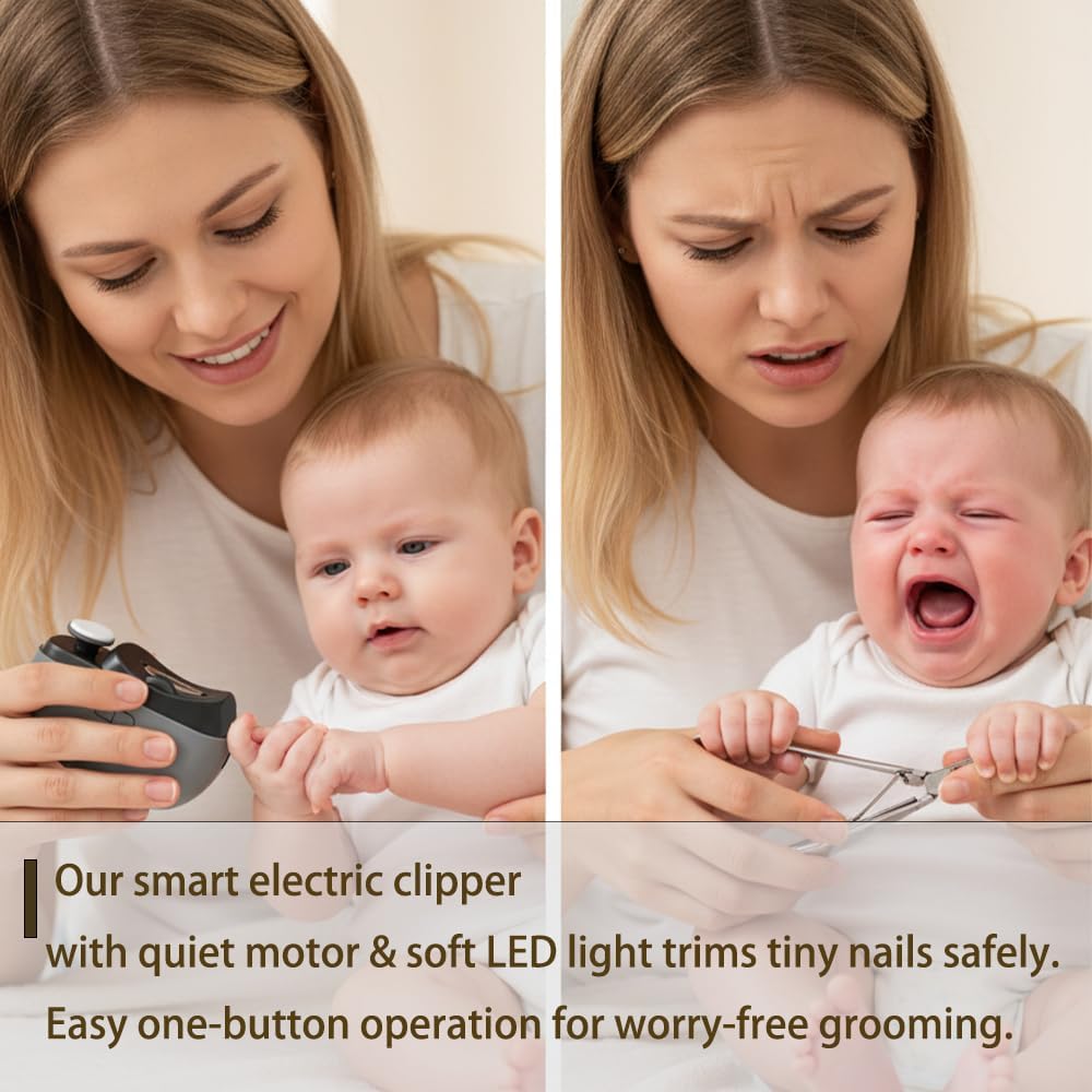 Electric Nail Clipper - 3 in 1 Upgraded Smart Trimming & Polishing Nail Clipper with 2 Adjustable Speeds, LED Light & Chip Collecting Box, Suitable for Adults, Elderly（Gray）
