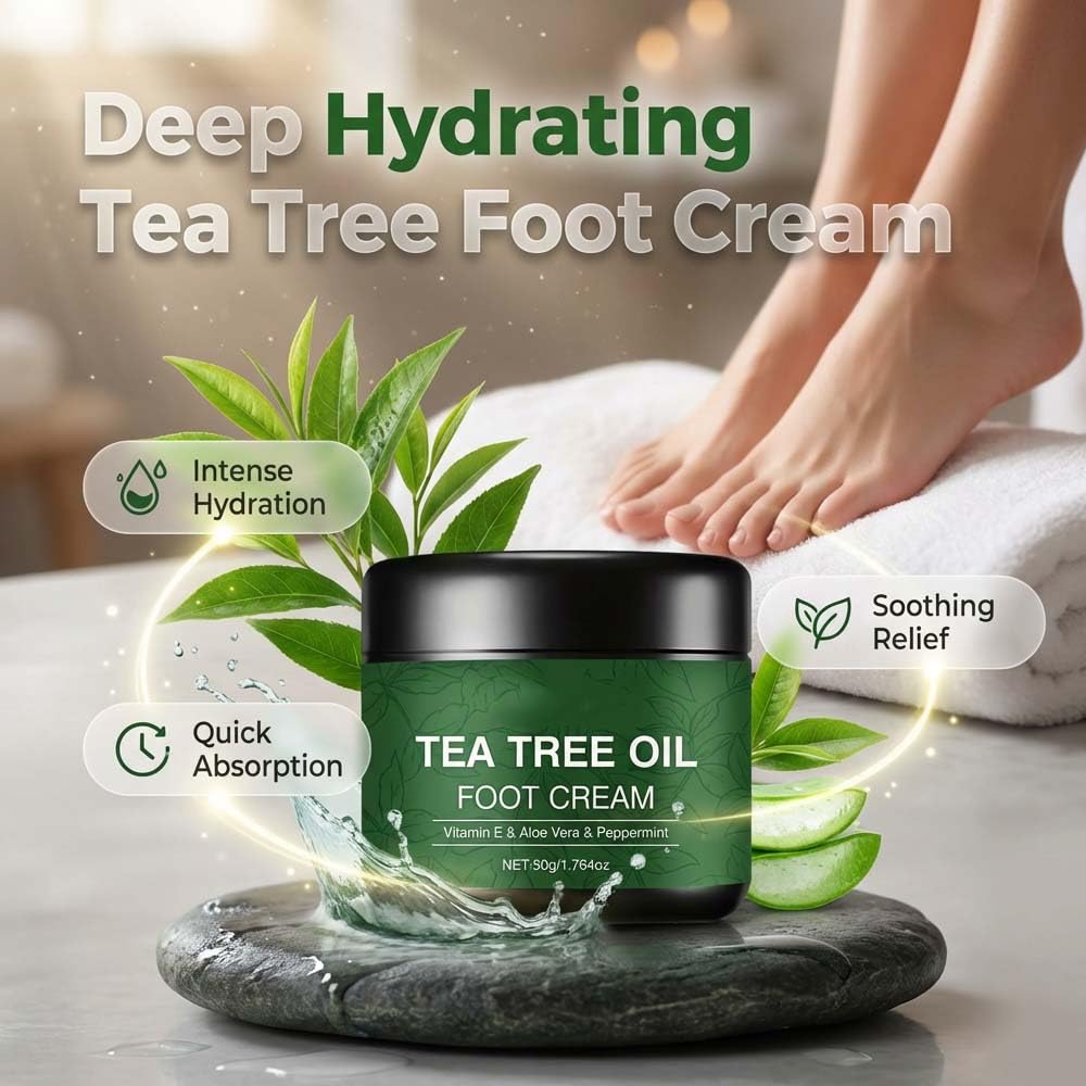 Tea Tree Oil Foot Cream, 2026 New Tea Tree Foot Moisturizer for Dry Cracked Heels and Feet, Soften & Renew Dry, Rough Feet (1)