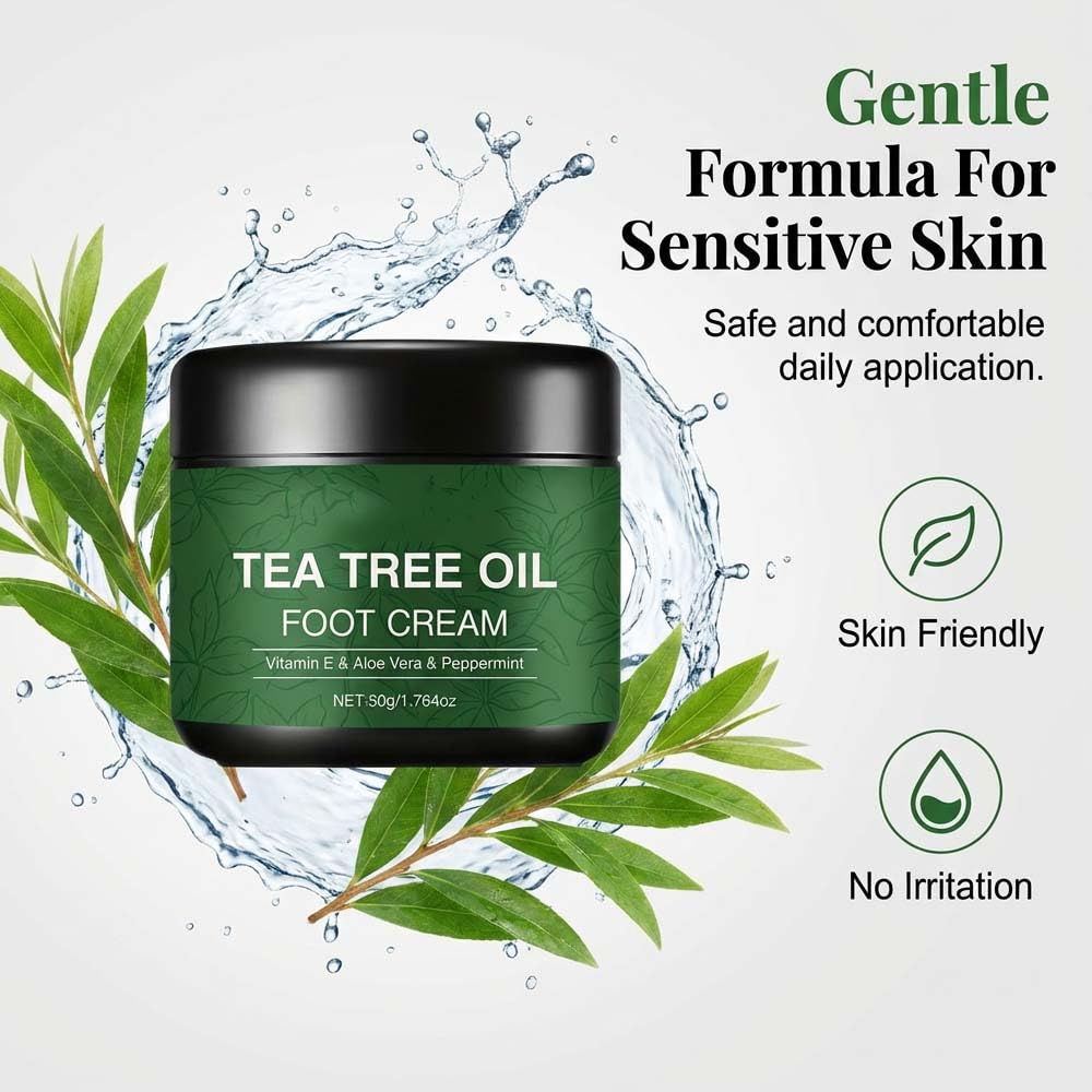 Tea Tree Oil Foot Cream, 2026 New Tea Tree Foot Moisturizer for Dry Cracked Heels and Feet, Soften & Renew Dry, Rough Feet (1)