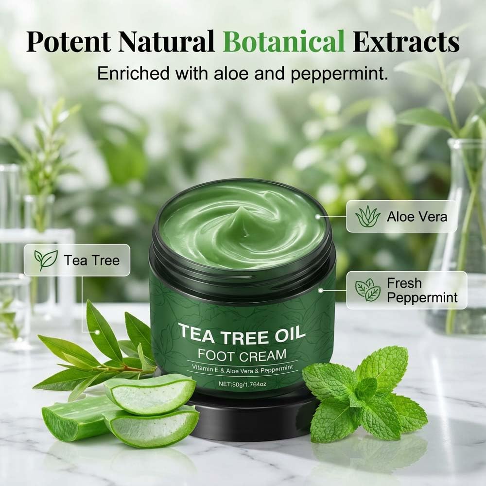 Tea Tree Oil Foot Cream, 2026 New Tea Tree Foot Moisturizer for Dry Cracked Heels and Feet, Soften & Renew Dry, Rough Feet (1)