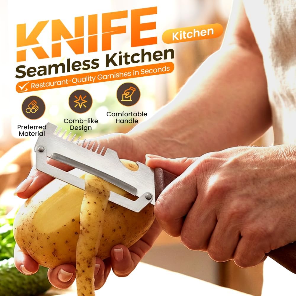 Premium Vegetable Peeler with Wooden Handle and Bottle Opener, Multi-Functional Vegetable Peeler for Kitchen, Kitchen Gadgets Tool for Fruit Pumpkin Peeling Potato Carrot Veggie Peeler (2)