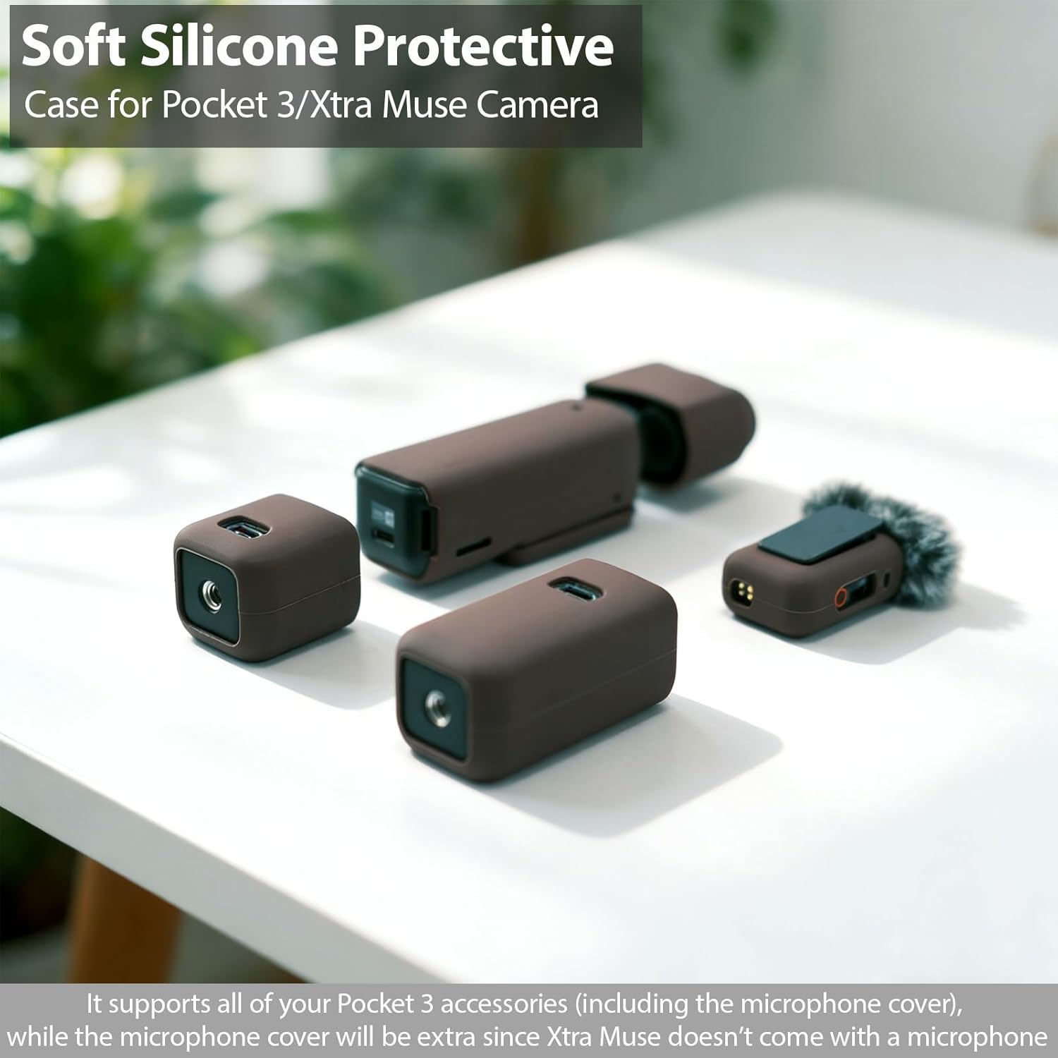 Case for DJI Osmo Pocket 3/Xtra Muse Camera, Soft Silicone Protective Case, Anti-Scratch, Slim Fit Skin with mic Cover and Screen Protector Accessories for Osmo Pocket 3/Xtra Muse (Brown)