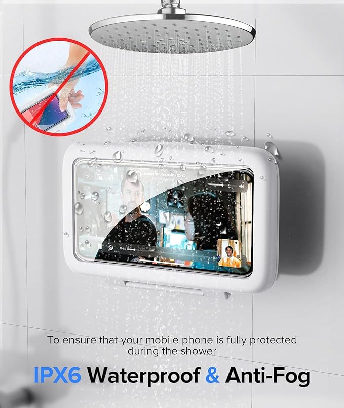 Lamicall Shower Phone Holder with Speaker Holes, IPX6 Waterproof Clear Sound & 480° Rotation Shower Case Accessories, Waterproof Bathroom Wall Mount for Mom iPhone 17 Pro Max, S26 Ultra, 4-7" Phone