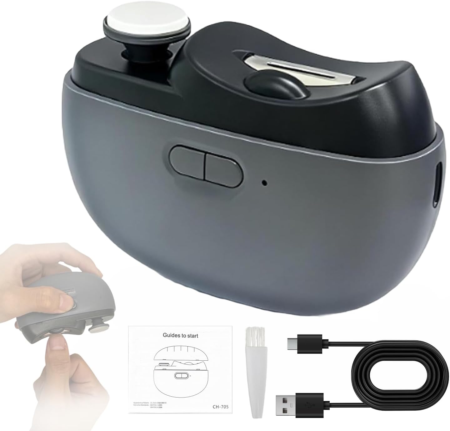 Electric Nail Clipper - 3 in 1 Upgraded Smart Trimming & Polishing Nail Clipper with 2 Adjustable Speeds, LED Light & Chip Collecting Box, Suitable for Adults, Elderly（Gray）