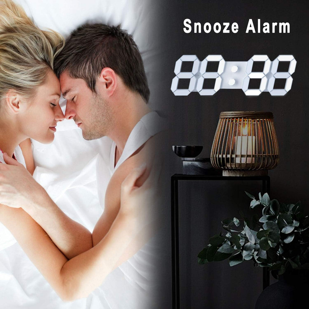 3D LED Digital Wall Clock/Desk Alarm Clock with Remote Control for Kitchen Bedroom Office, 9.7" LED Night Light Decor Clock Adjust Brightness 12H/24H Time Date Temperature, Great Gift