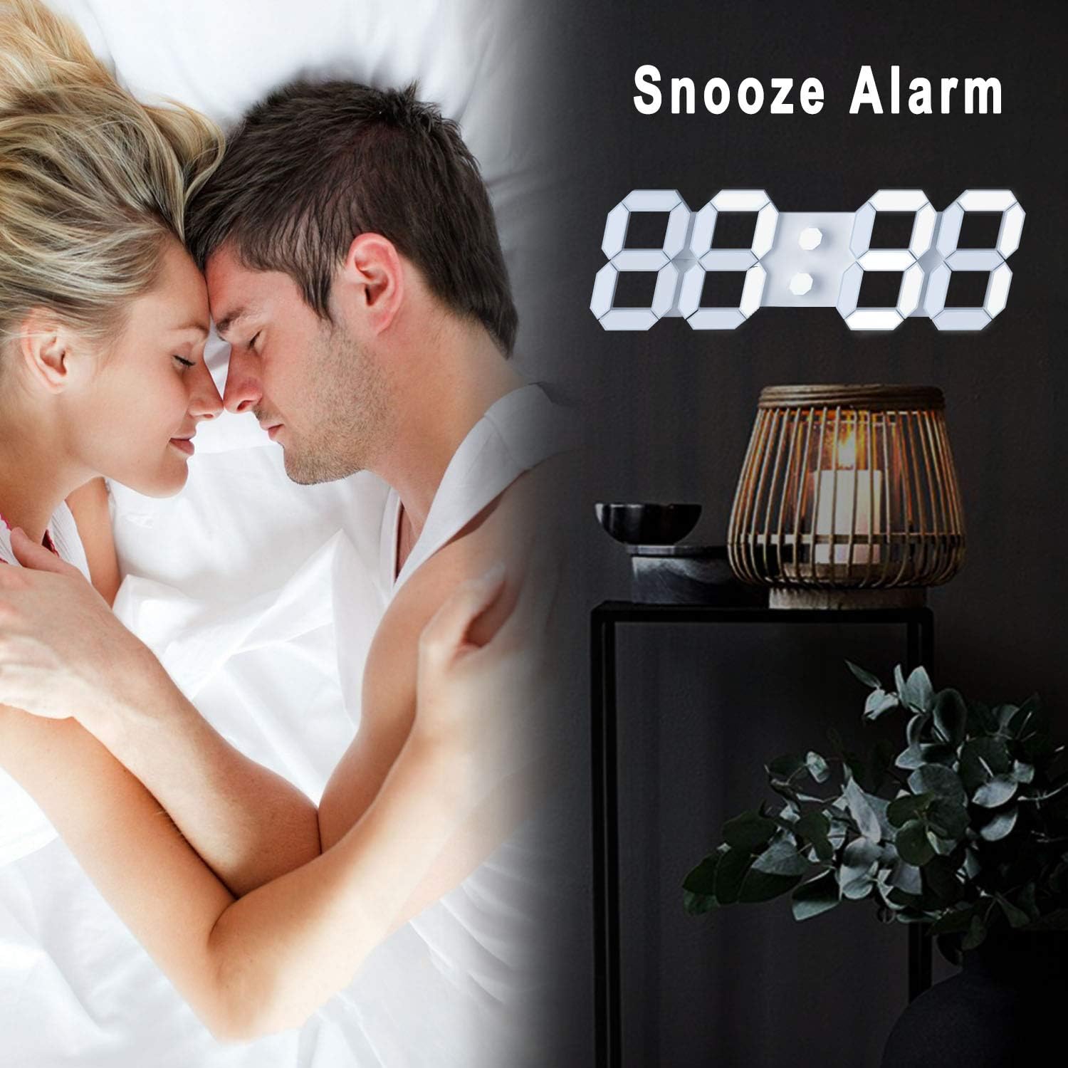 3D LED Digital Wall Clock/Desk Alarm Clock with Remote Control for Kitchen Bedroom Office, 9.7" LED Night Light Decor Clock Adjust Brightness 12H/24H Time Date Temperature, Great Gift