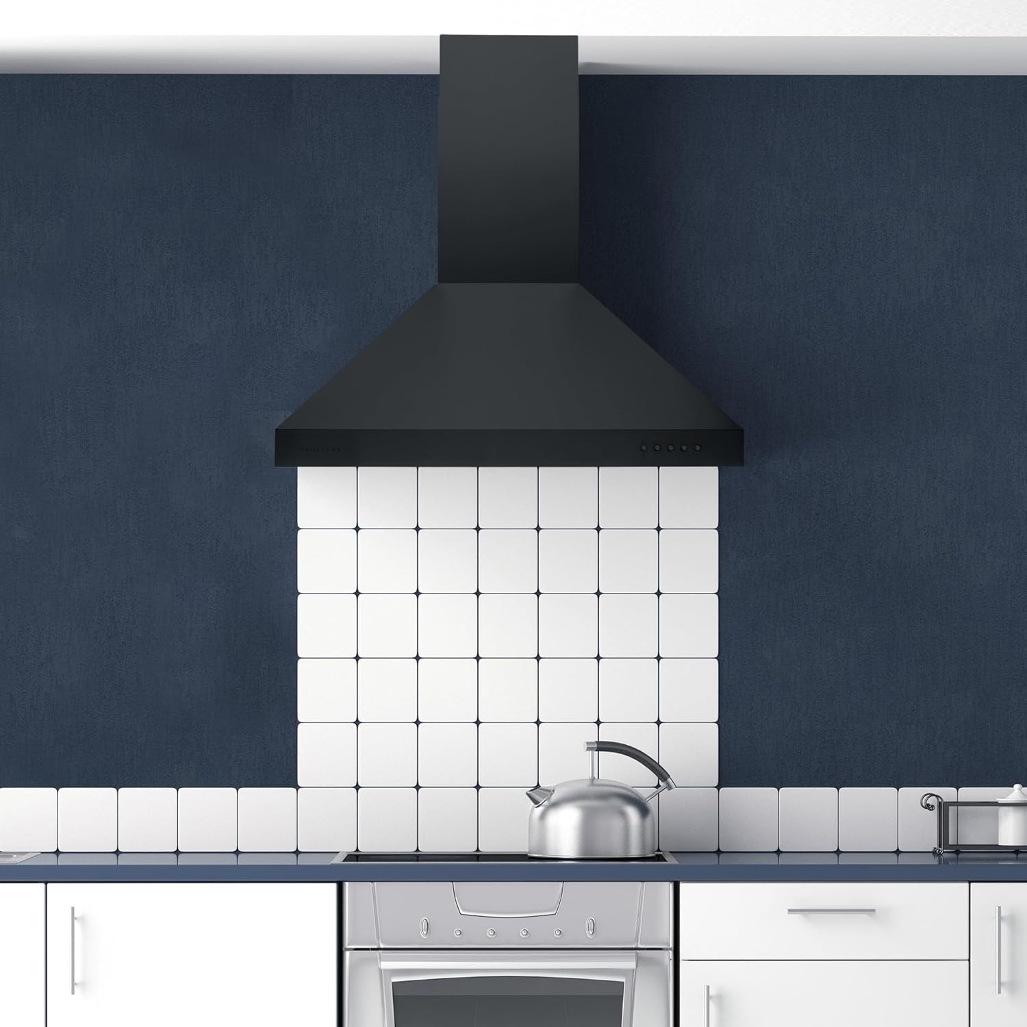 Hauslane Wall Mount Range Hood 30 Inch | Matte Black Wall Chimney | 6” Duct/Ductless Convertible, Strong Suction, Six-layer Aluminum Filters, Changeable LED Lamps, Stove Kitchen Vent Hood