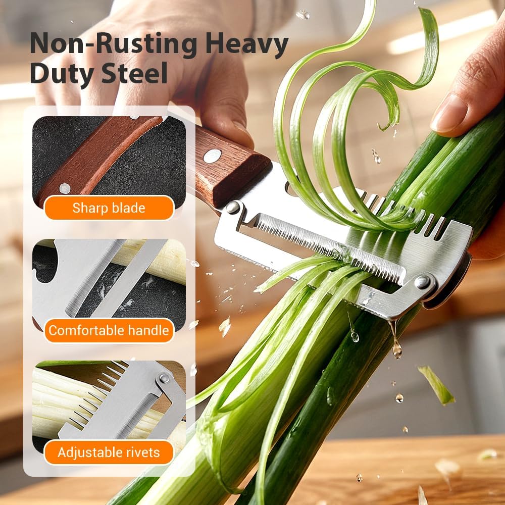 Premium Vegetable Peeler with Wooden Handle and Bottle Opener, Multi-Functional Vegetable Peeler for Kitchen, Kitchen Gadgets Tool for Fruit Pumpkin Peeling Potato Carrot Veggie Peeler (2)