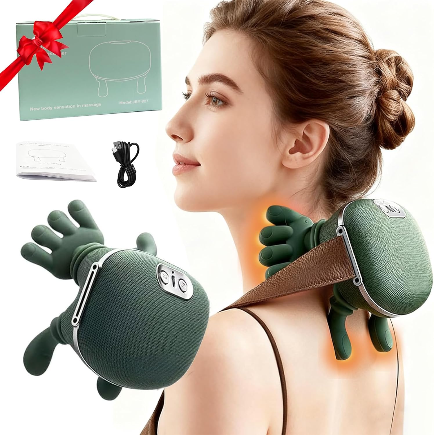 Siasoo Neck Massager With Heat-Wireless Portable Shiatsu Neck and Shoulder Deep Tissue 4D Kneading Back Massage With Fingers,Simulated Human Hand Design Muscle Relax Massager Mothers Day Gifts For Mom