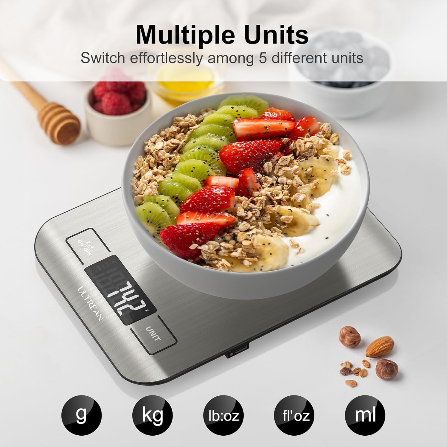 Ultrean Food Scale, 33lb Digital Kitchen Scale for Food Ounces Grams, 304 Stainless Steel, Type-C Charging and Batteries, Perfect for Meal Prep, Cooking, and Baking