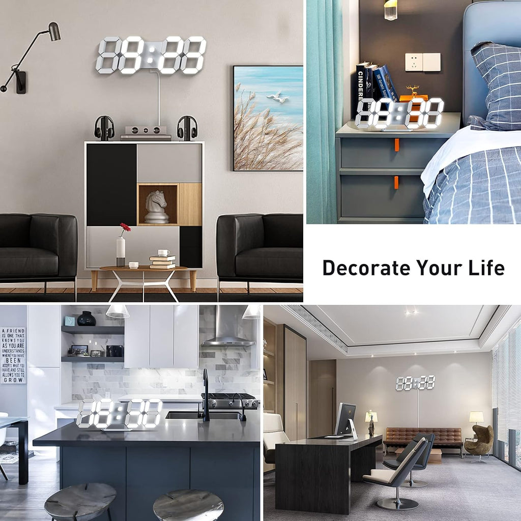 3D LED Digital Wall Clock/Desk Alarm Clock with Remote Control for Kitchen Bedroom Office, 9.7" LED Night Light Decor Clock Adjust Brightness 12H/24H Time Date Temperature, Great Gift