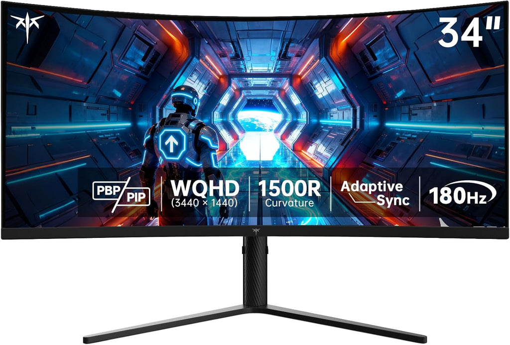 KTC 34 Inch UWQHD Curved Gaming Monitor, 3440x1440 Ultrawide PC Monitor 1500R, 180Hz 21:9 Display, Adaptive Sync, 1ms MPRT, 4000:1 Contrast, Tilt/Swivel/Pivot/Height Adjustment, HDMI2.0 & DP1.4,H34S5