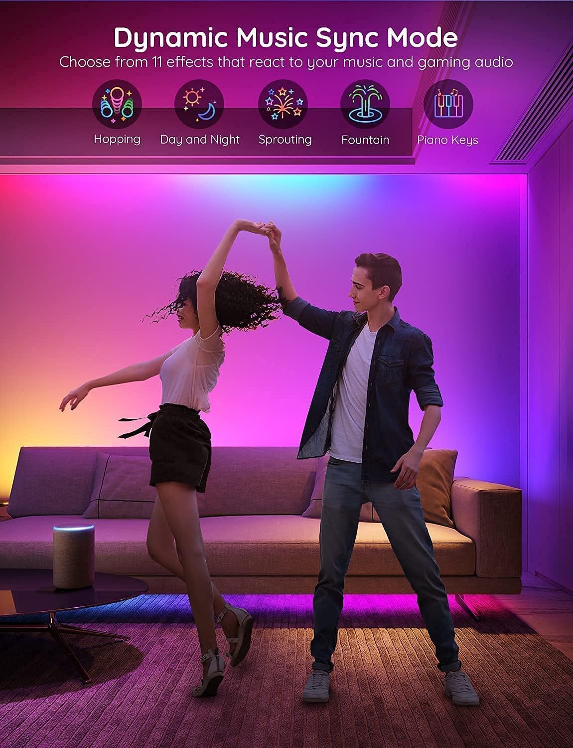 Govee Smart RGBIC LED Strip Lights 65.6ft, Alexa LED Light Strip Work with Google Assistant, Music Sync, DIY Multiple Colors on One Line, WiFi Color Changing Lights for Bedroom, Living Room, Holiday