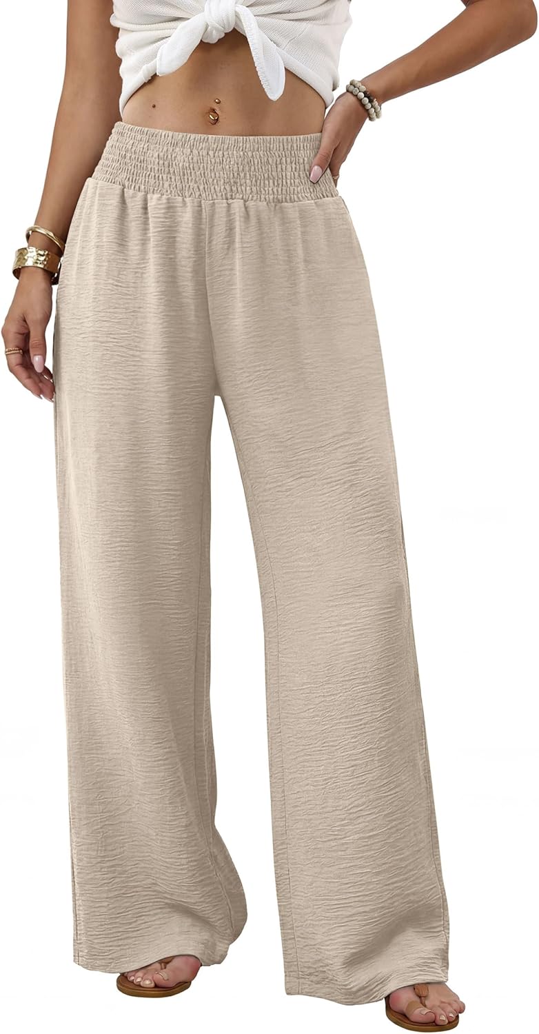 Sampeel Wide Leg Pants Woman High Waist Trousers with Pockets Casual Lounge