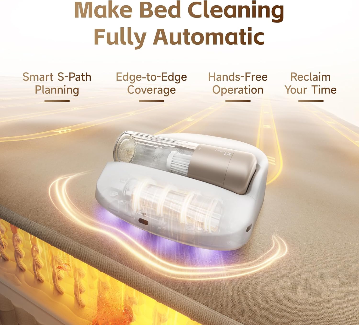 CREATULIZE X1 Robot Bed Vacuum, Automatic Mattress Vacuum Cleaner with Intelligent Path Planning, UV-C Light, HEPA Filter, One-Click 100% Dust & Pet Hair Removal for Bed, Mattress, Sofa, Carpet