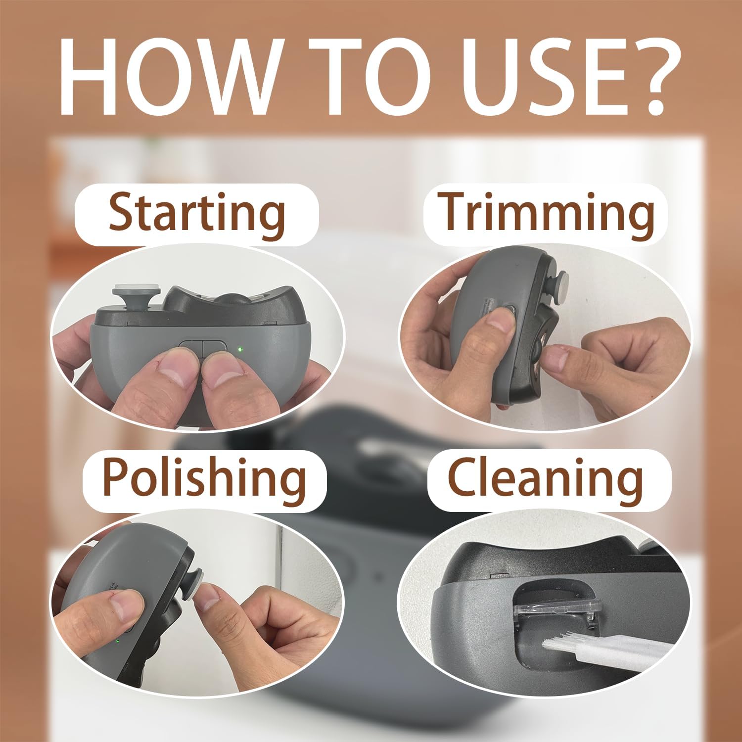 Electric Nail Clipper - 3 in 1 Upgraded Smart Trimming & Polishing Nail Clipper with 2 Adjustable Speeds, LED Light & Chip Collecting Box, Suitable for Adults, Elderly（Gray）