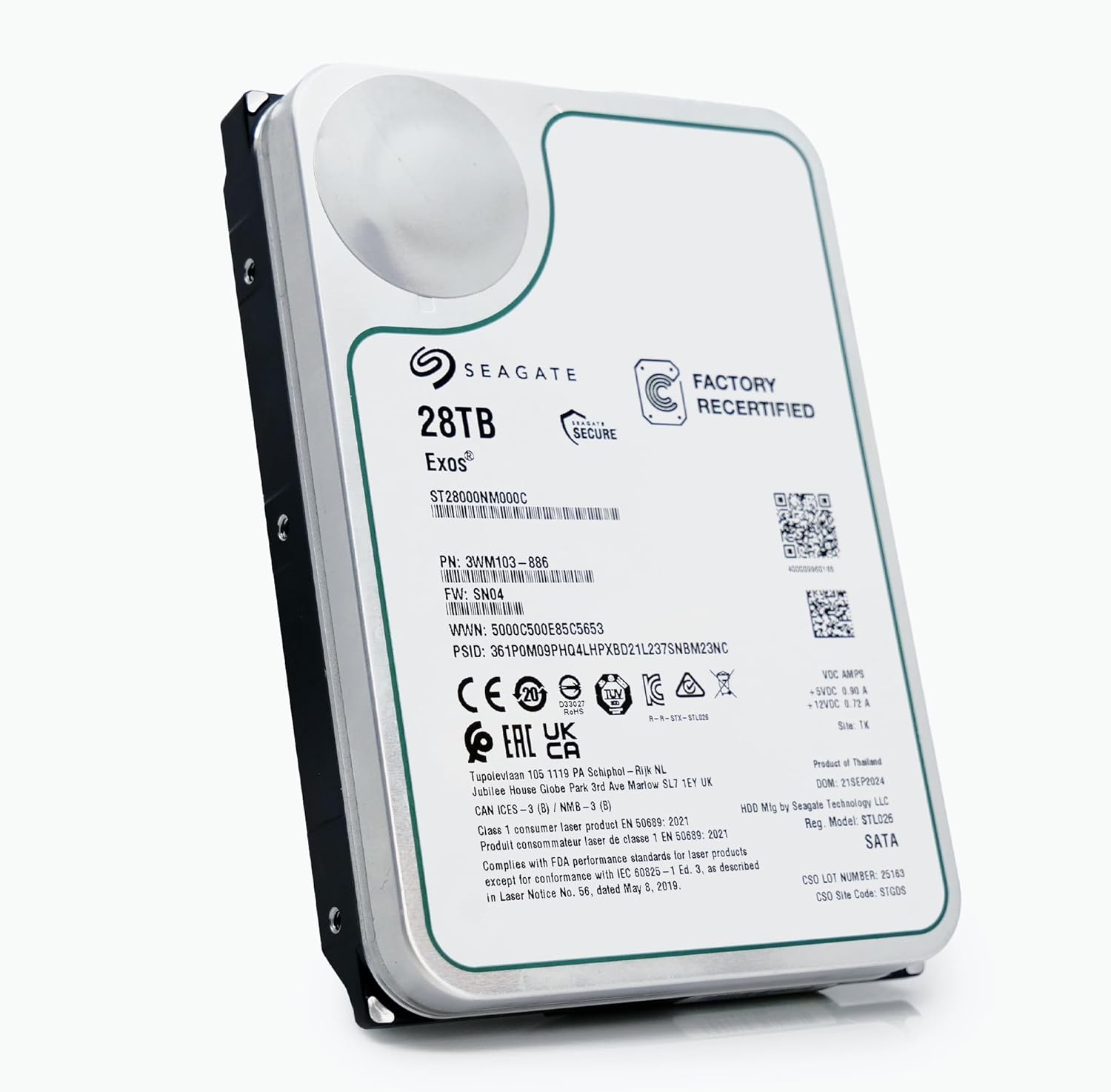 Seagate Exos 28TB Internal Hard Drive HDD - 3.5 in CMR SATA 6Gb/s, 7200 RPM, 512MB Cache, 2.5M MTBF - ST28000NM000C (Renewed)
