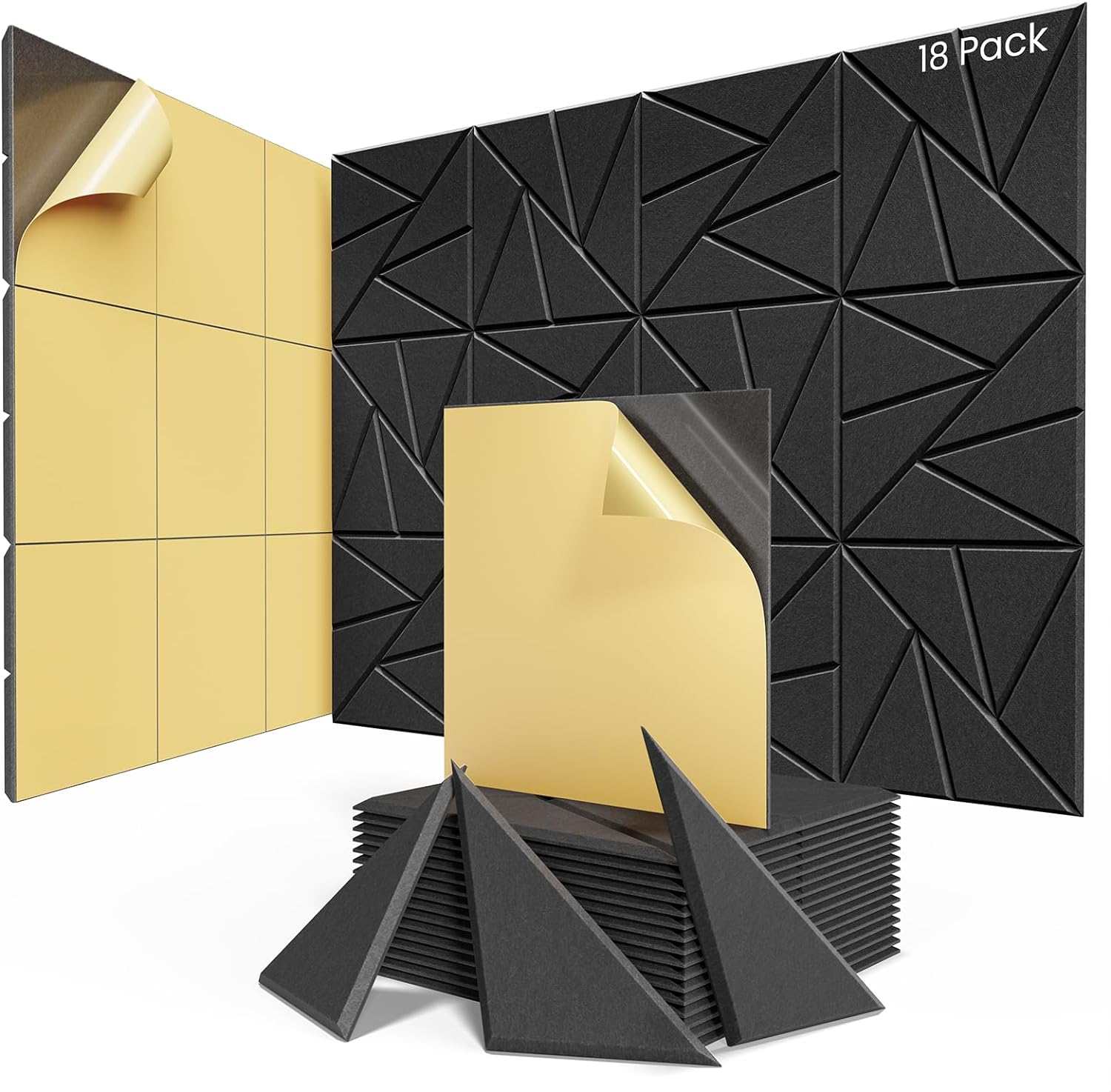 18 Pack Acoustic Panels with Self-Adhesive, 12"X 12"X 0.4"Sound Proof Foam Panels, Sound Panels High Density, Soundproof Wall Panels for Home Studio Office-Black