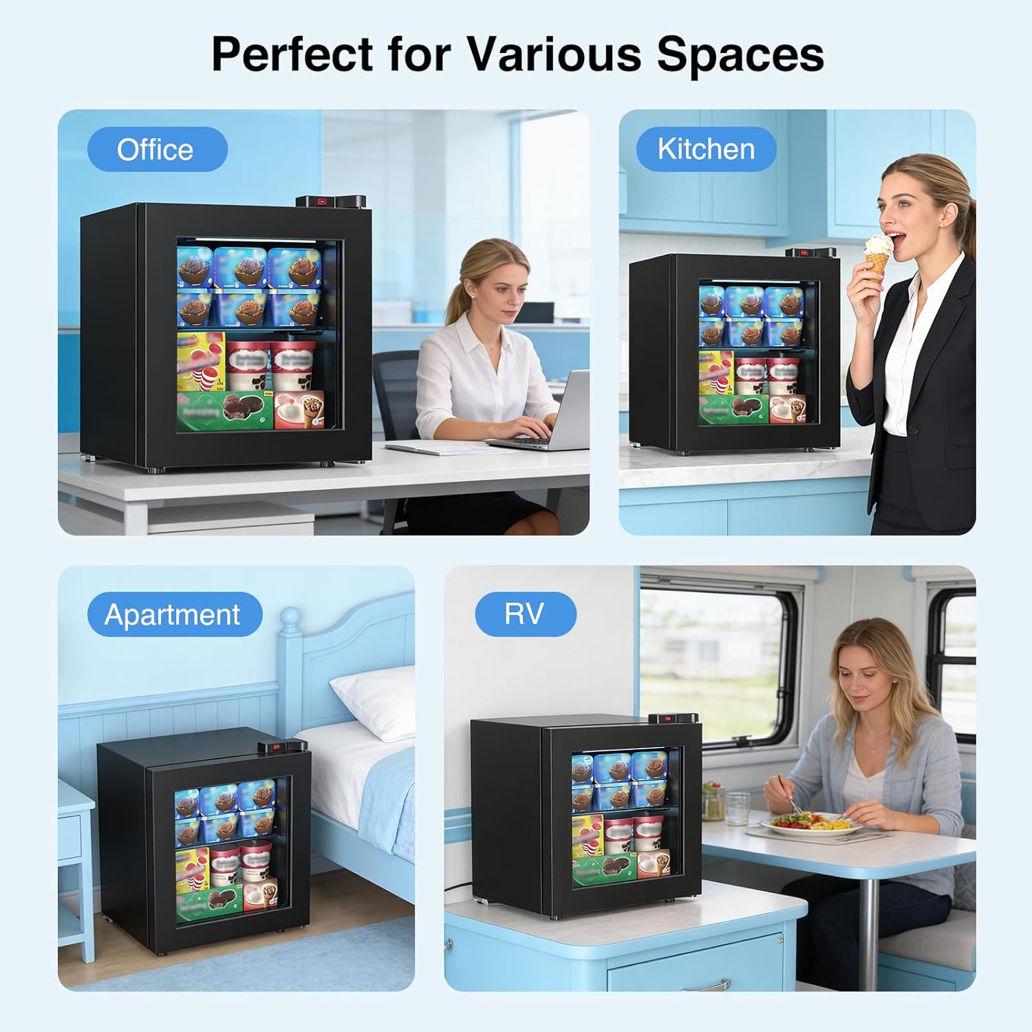 Electactic 1.1 Cu.ft Mini Freezer with Display Glass Door, 7-Level Temperature Control, -10°F to -18°F Deep Upright Freeze, Quiet & Energy-Saving Design, Black