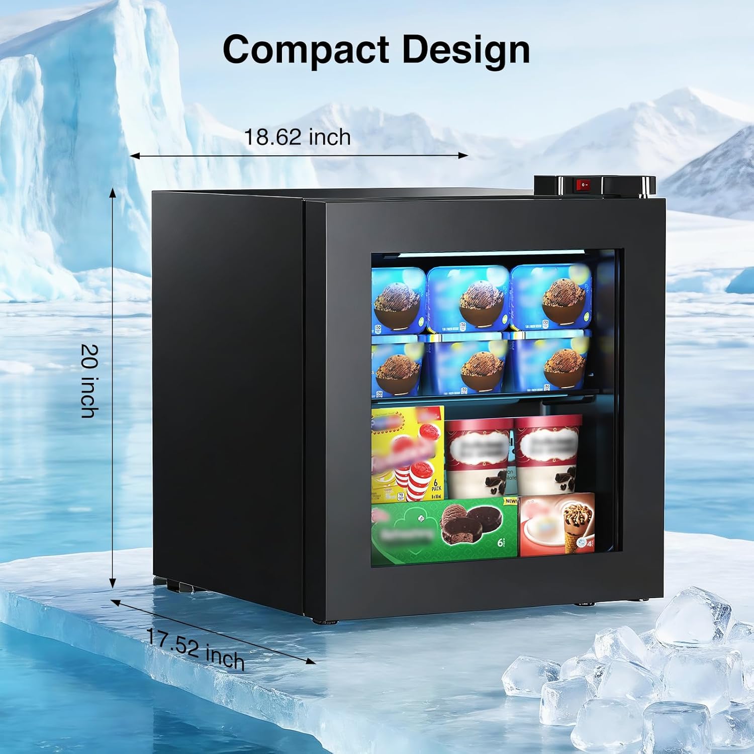 Electactic 1.1 Cu.ft Mini Freezer with Display Glass Door, 7-Level Temperature Control, -10°F to -18°F Deep Upright Freeze, Quiet & Energy-Saving Design, Black