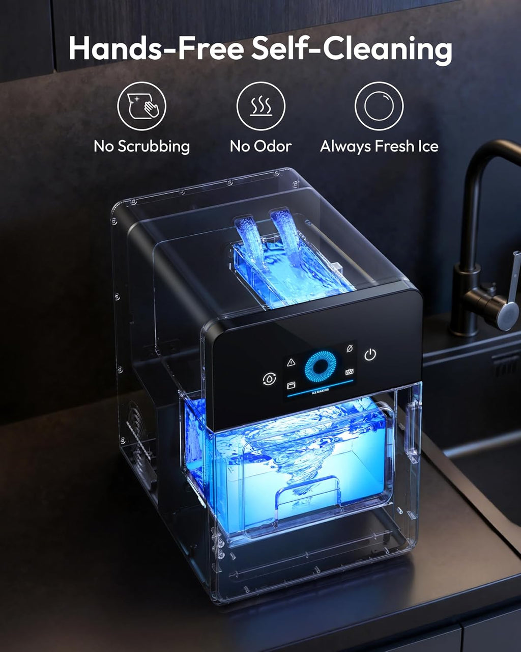 EUHOMY 2" Ice Ball Maker Countertop, 4Pcs Ready in 40Mins, 144Pcs/day, Self-Cleaning Sphere Ice Maker Machine with Crystal Clear Ice, Round Ice Cube Maker for Whiskey & Bourbon