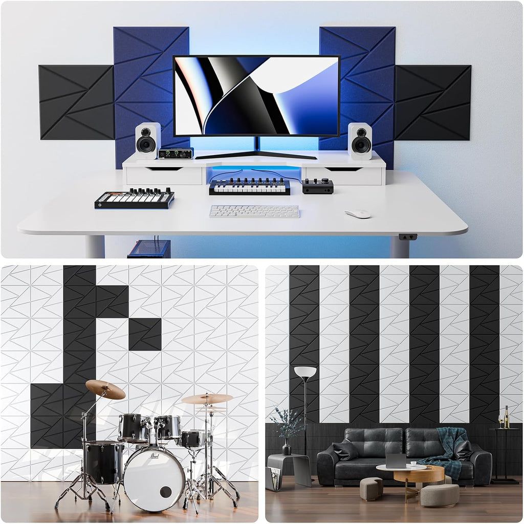 18 Pack Acoustic Panels with Self-Adhesive, 12"X 12"X 0.4"Sound Proof Foam Panels, Sound Panels High Density, Soundproof Wall Panels for Home Studio Office-Black
