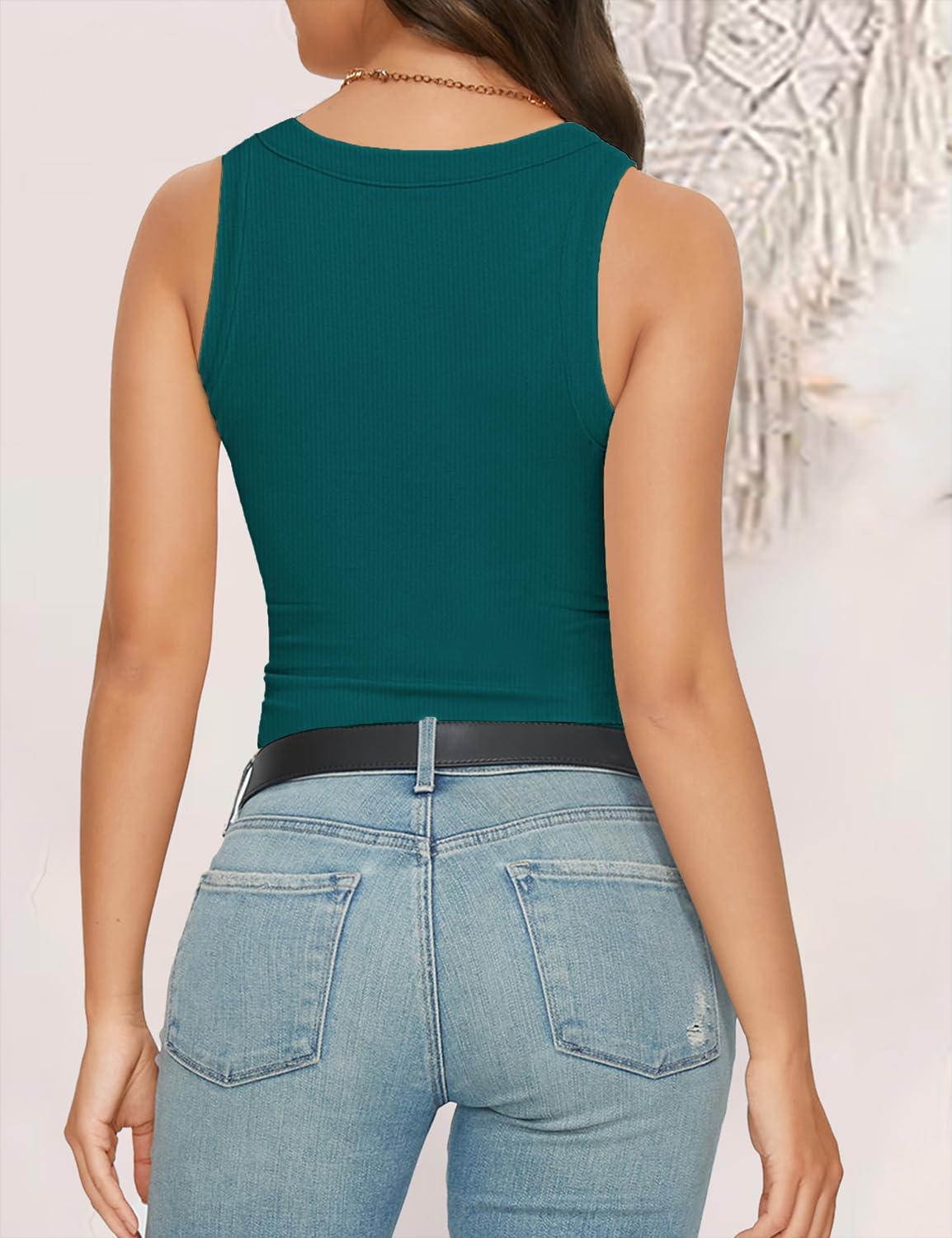 GKBK Womens Tank Tops High Neck Sleeveless Ribbed Tank Casual Basic Thick Strap Slim Fitted Racerback Shirts