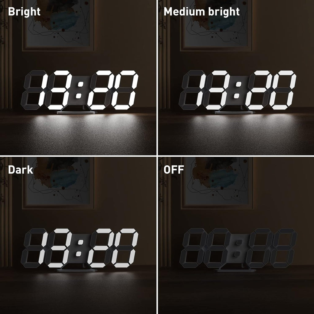 3D LED Digital Wall Clock/Desk Alarm Clock with Remote Control for Kitchen Bedroom Office, 9.7" LED Night Light Decor Clock Adjust Brightness 12H/24H Time Date Temperature, Great Gift