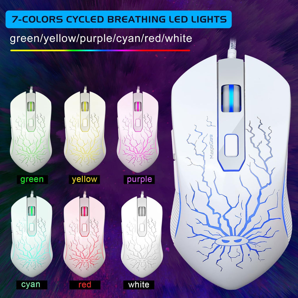 Gaming Keyboard and Mouse Combo, K1 RGB LED Backlit Keyboard with 104 Key for PC/Laptop(White)
