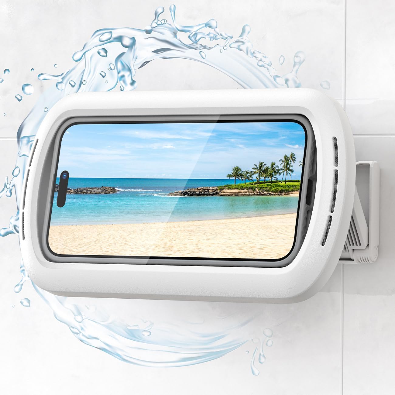 Lamicall Shower Phone Holder with Speaker Holes, IPX6 Waterproof Clear Sound & 480° Rotation Shower Case Accessories, Waterproof Bathroom Wall Mount for Mom iPhone 17 Pro Max, S26 Ultra, 4-7" Phone
