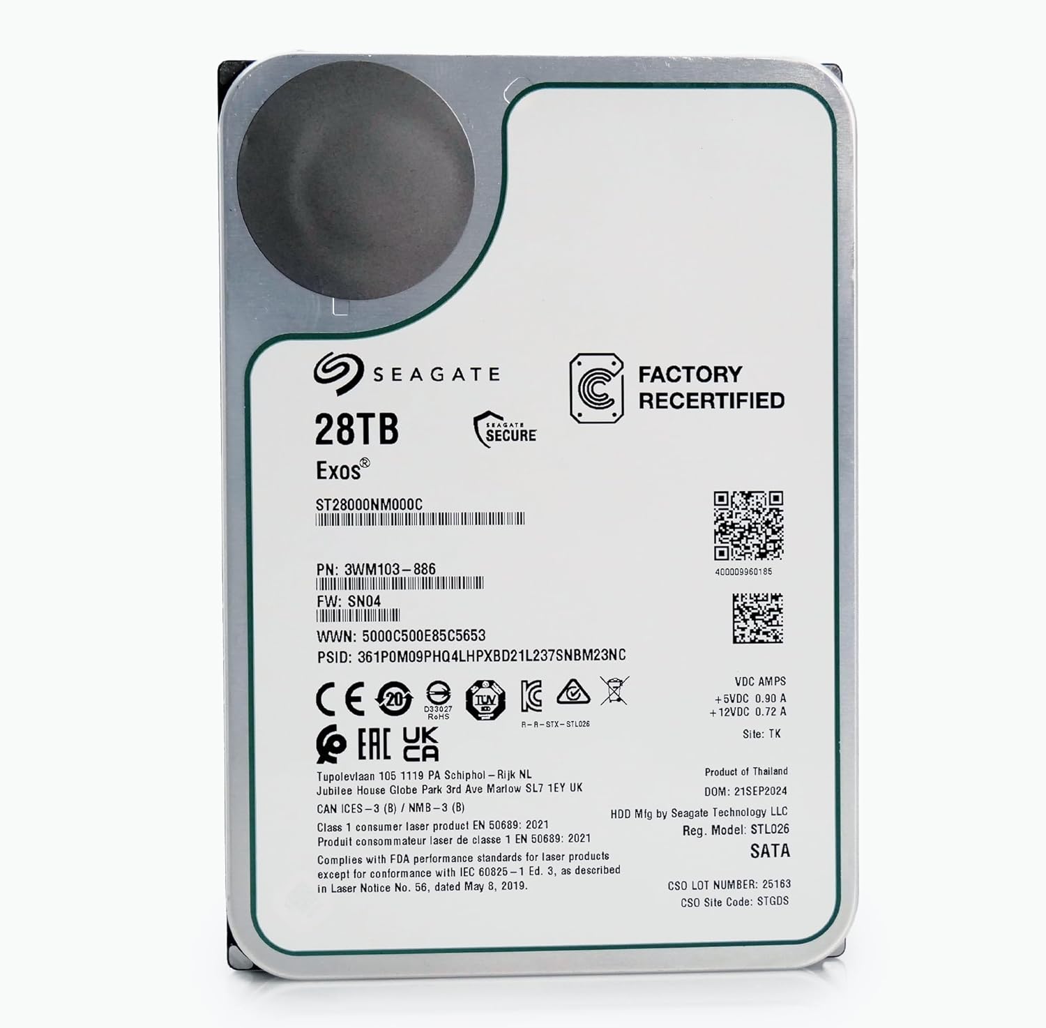 Seagate Exos 28TB Internal Hard Drive HDD - 3.5 in CMR SATA 6Gb/s, 7200 RPM, 512MB Cache, 2.5M MTBF - ST28000NM000C (Renewed)