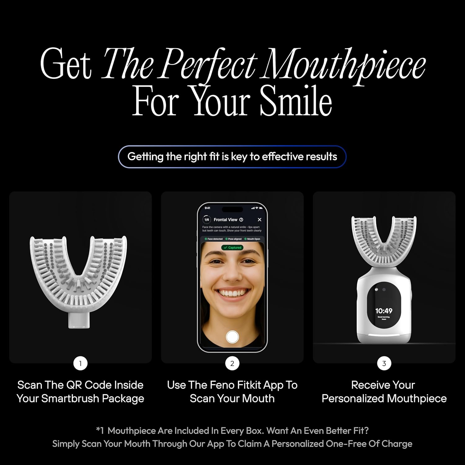 Feno Smartbrush Electric Toothbrush for Adults – AI-Powered Oscillating Toothbrush with App and Personalized Mouthpiece, 20-Second Deep Clean, Rechargeable, Includes 1 Bottle of Feno Foam Toothpaste