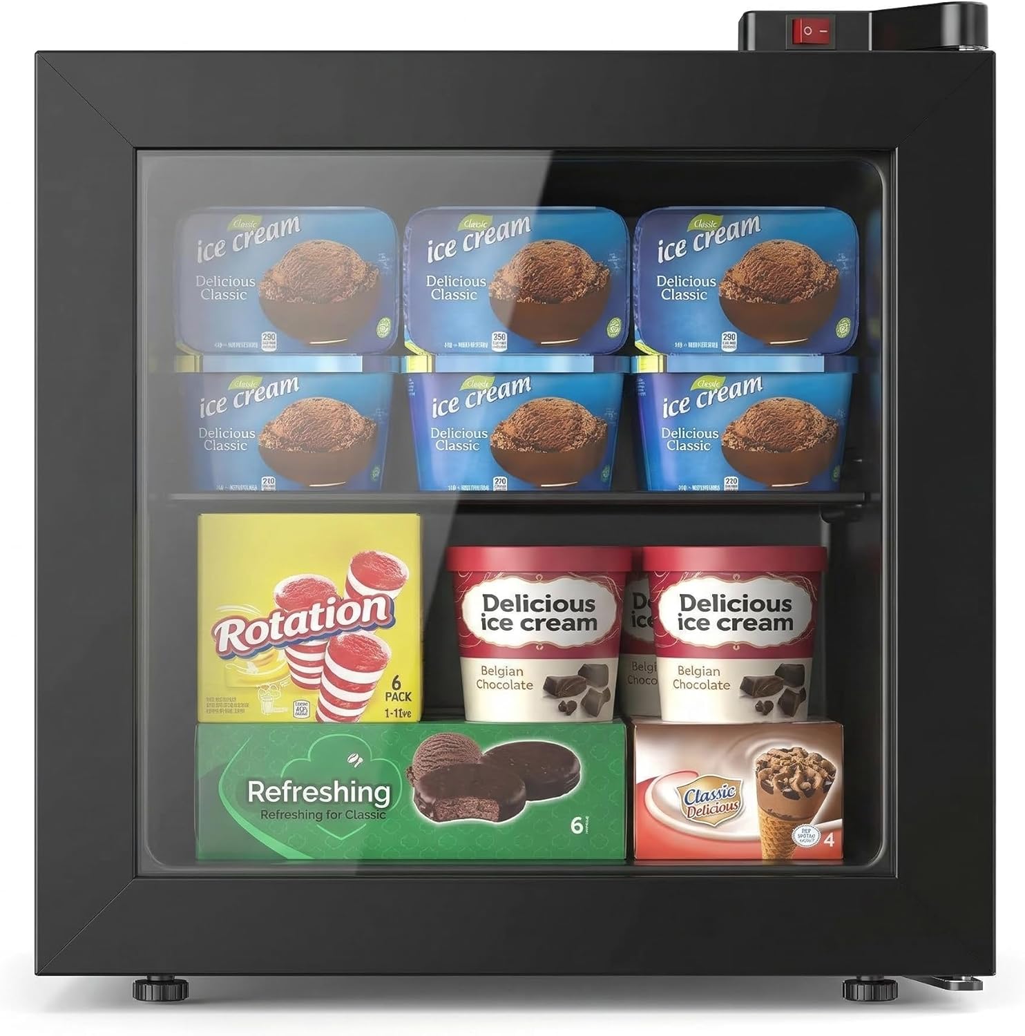 Electactic 1.1 Cu.ft Mini Freezer with Display Glass Door, 7-Level Temperature Control, -10°F to -18°F Deep Upright Freeze, Quiet & Energy-Saving Design, Black