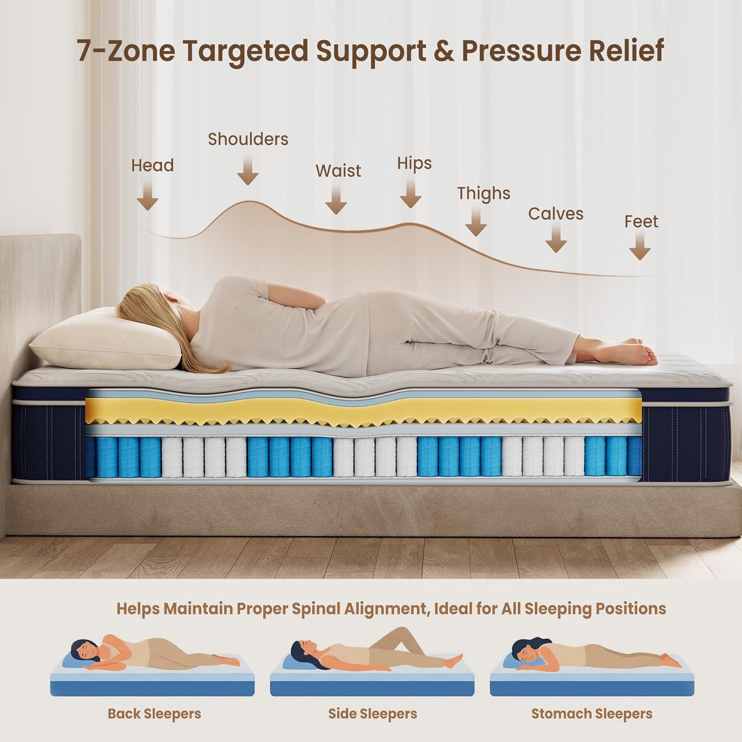 Twin Size 12 Inch Hybrid Mattress with Targeted Comfort, Pocket Coil & Foam, Medium Firm Mattress for Kids, Teens & Guest Rooms, Mattress in a Box, CertiPUR-US Certified