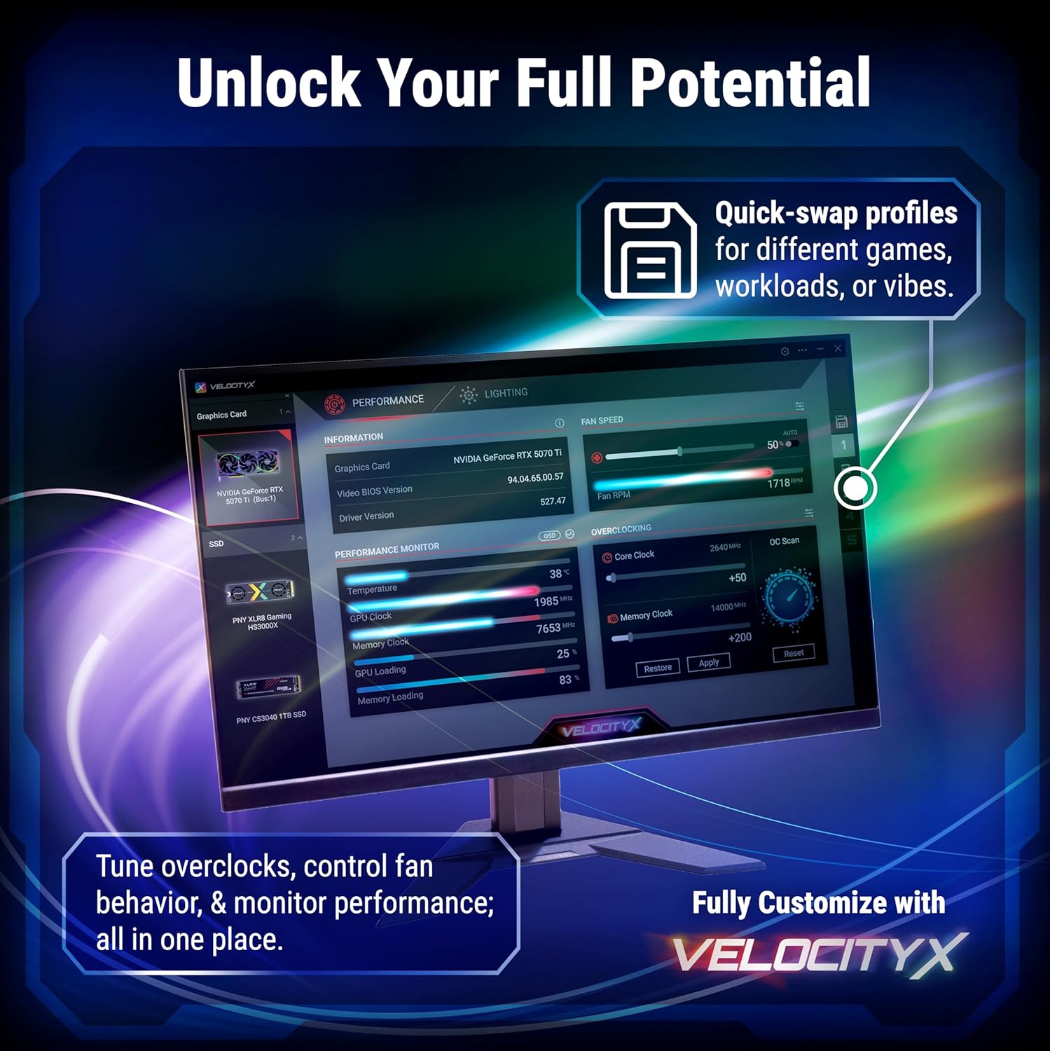 PNY NVIDIA GeForce RTX™ 5070 Ti OC Triple Fan, Graphics Card (16GB GDDR7, 256-bit, Boost Speed: 2572 MHz, PCIe® 5.0, HDMI®/DP 2.1, 2.98-Slot, Blackwell Architecture, DLSS 4) (Renewed)