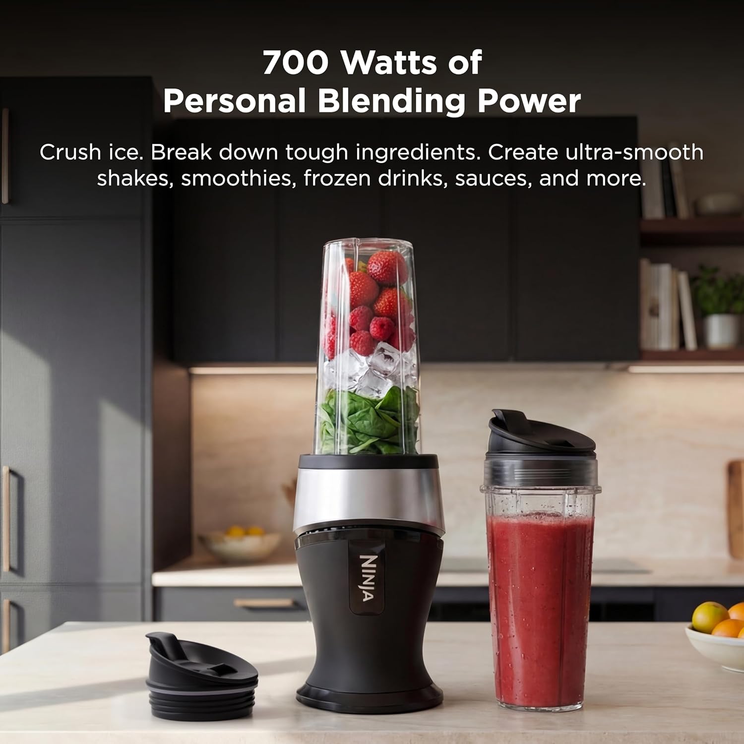 Ninja Fit Compact Personal Blender | Portable Blender for Smoothies, Shakes, and Frozen Blending | Includes (2) 16-oz. To-Go Cups and Spout Lids | 700 Watt | Black | QB3001SS