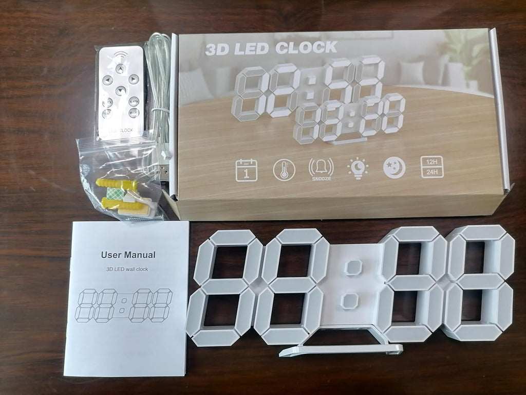 3D LED Digital Wall Clock/Desk Alarm Clock with Remote Control for Kitchen Bedroom Office, 9.7" LED Night Light Decor Clock Adjust Brightness 12H/24H Time Date Temperature, Great Gift