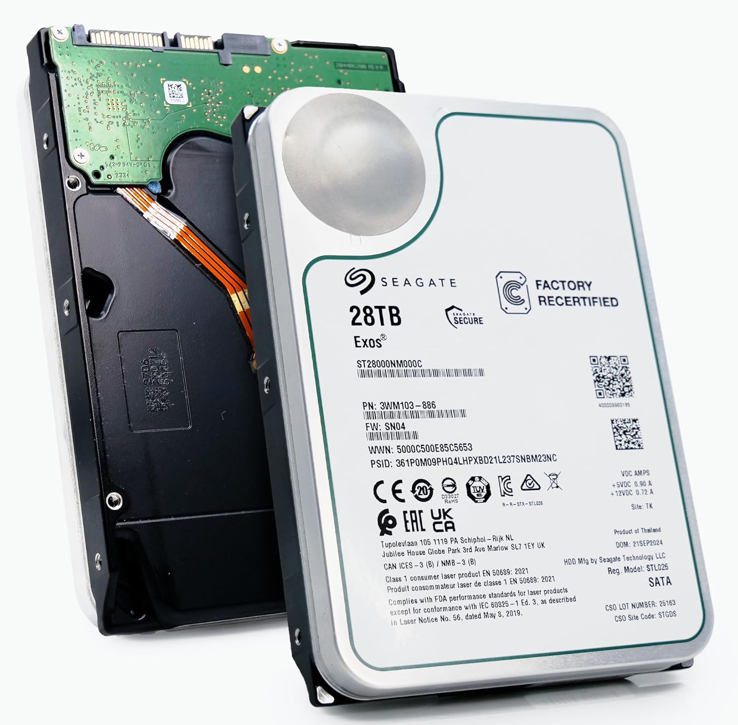 Seagate Exos 28TB Internal Hard Drive HDD - 3.5 in CMR SATA 6Gb/s, 7200 RPM, 512MB Cache, 2.5M MTBF - ST28000NM000C (Renewed)