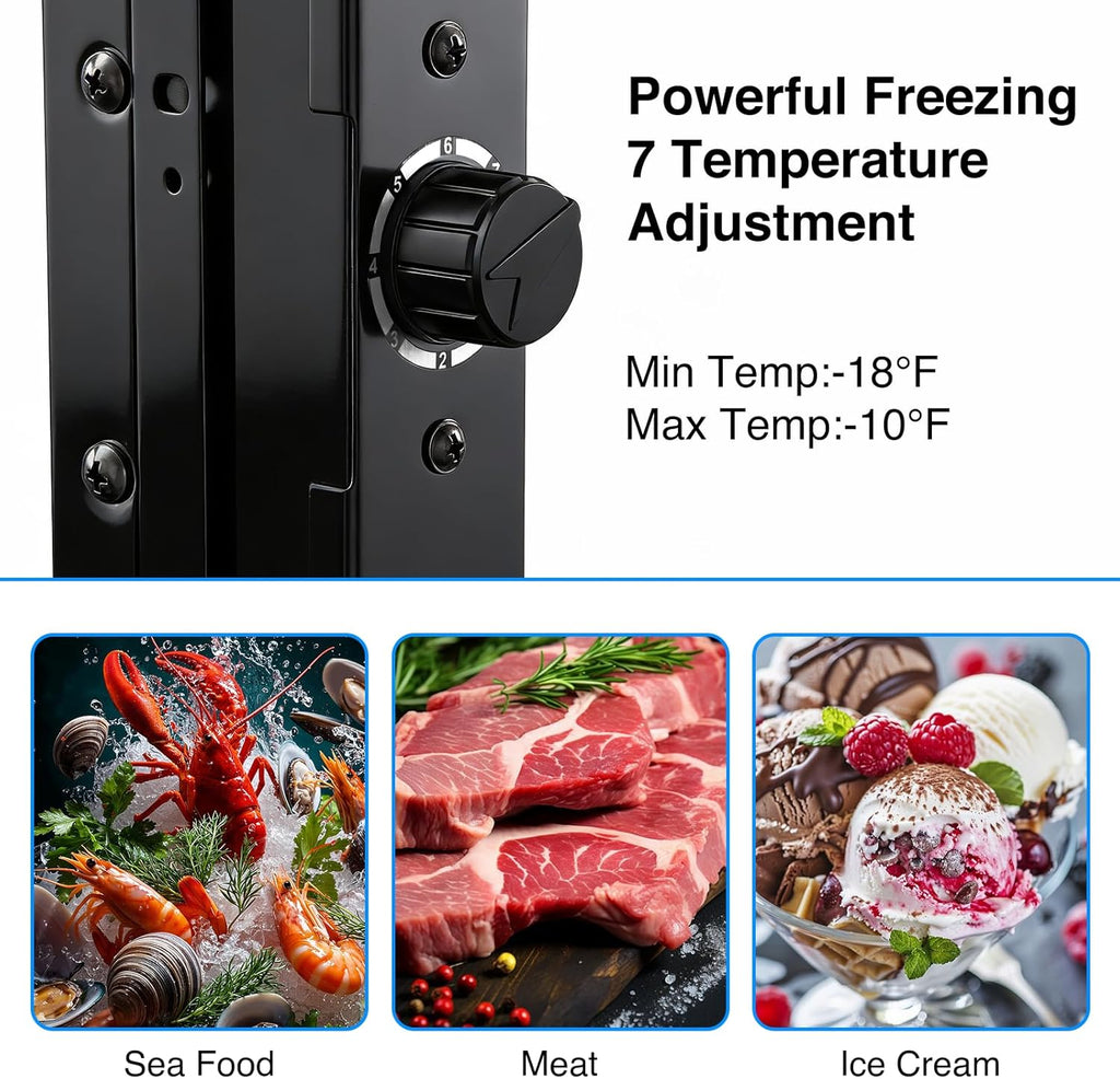 Electactic 1.1 Cu.ft Mini Freezer with Display Glass Door, 7-Level Temperature Control, -10°F to -18°F Deep Upright Freeze, Quiet & Energy-Saving Design, Black