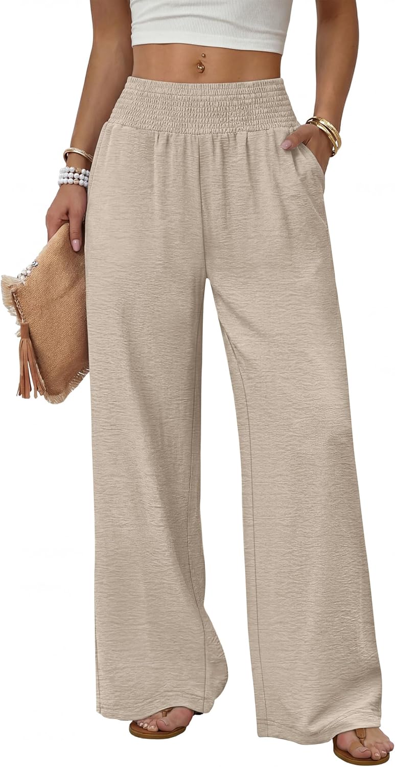 Sampeel Wide Leg Pants Woman High Waist Trousers with Pockets Casual Lounge
