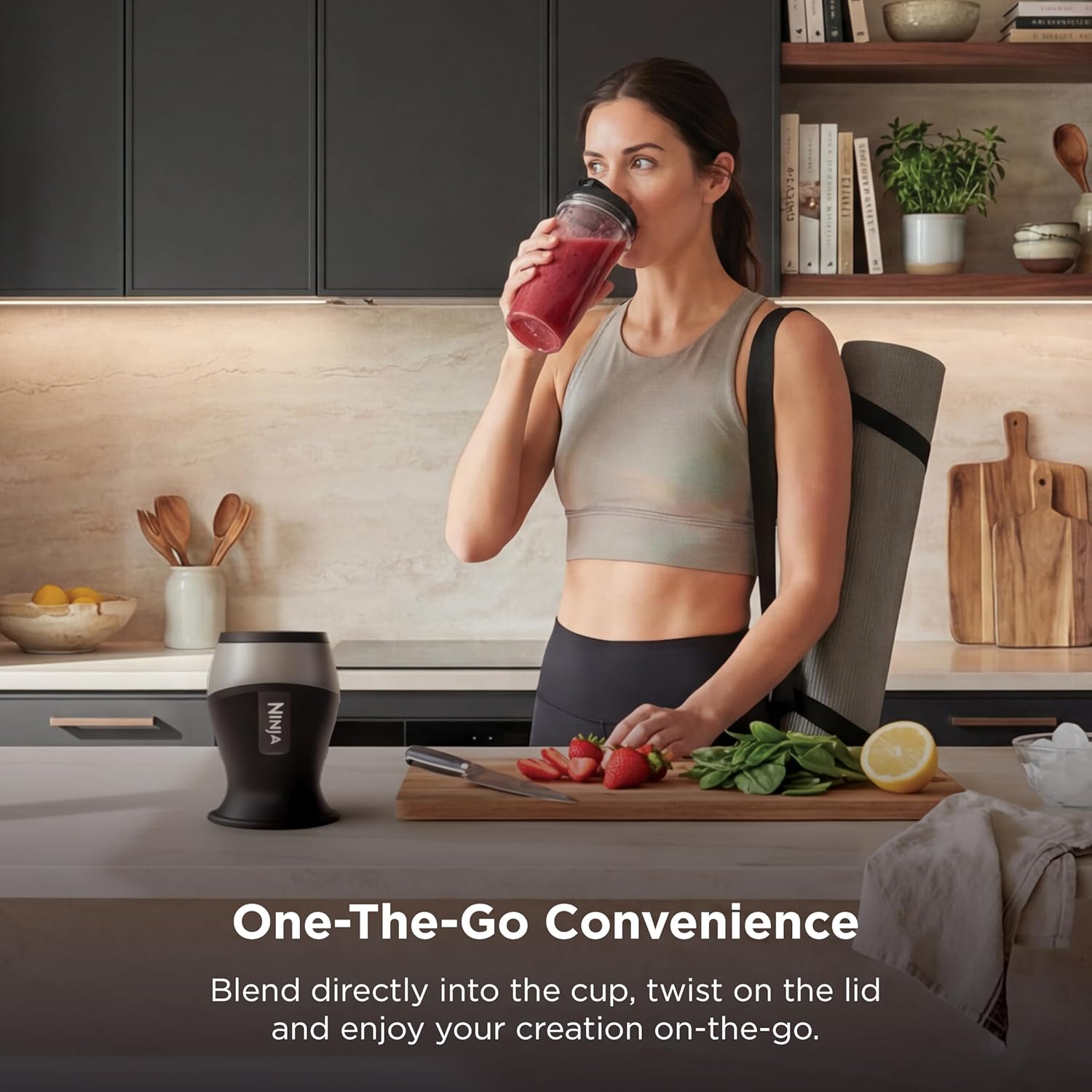 Ninja Fit Compact Personal Blender | Portable Blender for Smoothies, Shakes, and Frozen Blending | Includes (2) 16-oz. To-Go Cups and Spout Lids | 700 Watt | Black | QB3001SS