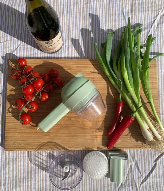 AXEDAES 4 in 1 Multi-Functional Portable Electric Vegetable Cutter Set, Wireless Vegetable Processor for Garlic, Peppers, Onions, Celery, Ginger, Meat, With Brush, Comes with Egg & Cream Beater.